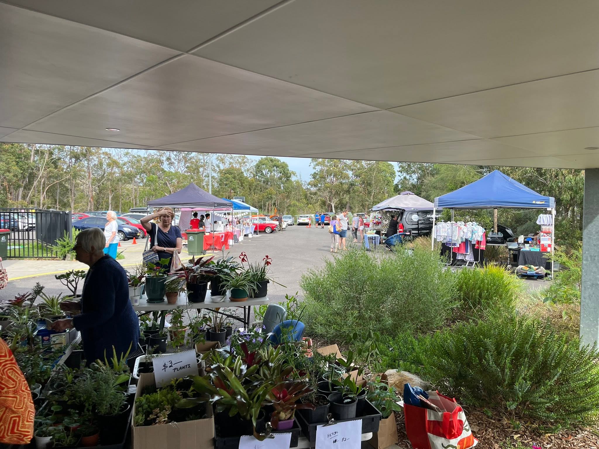 Market stalls set up outside the church